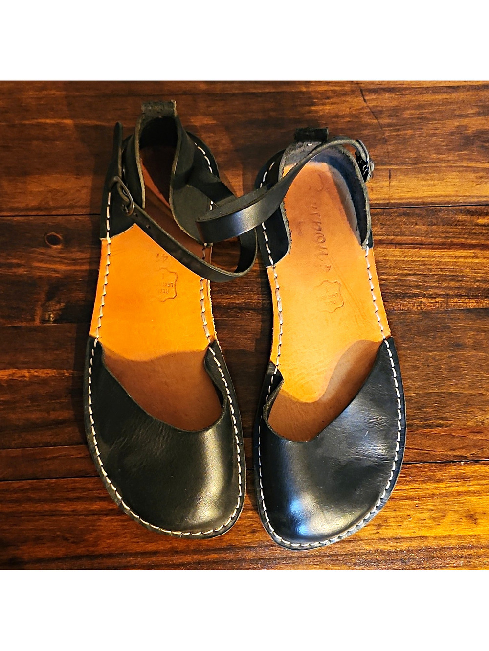 Crupon Barefoot Leather Sandals - Trevi / Iris - Nero Black - Size 41